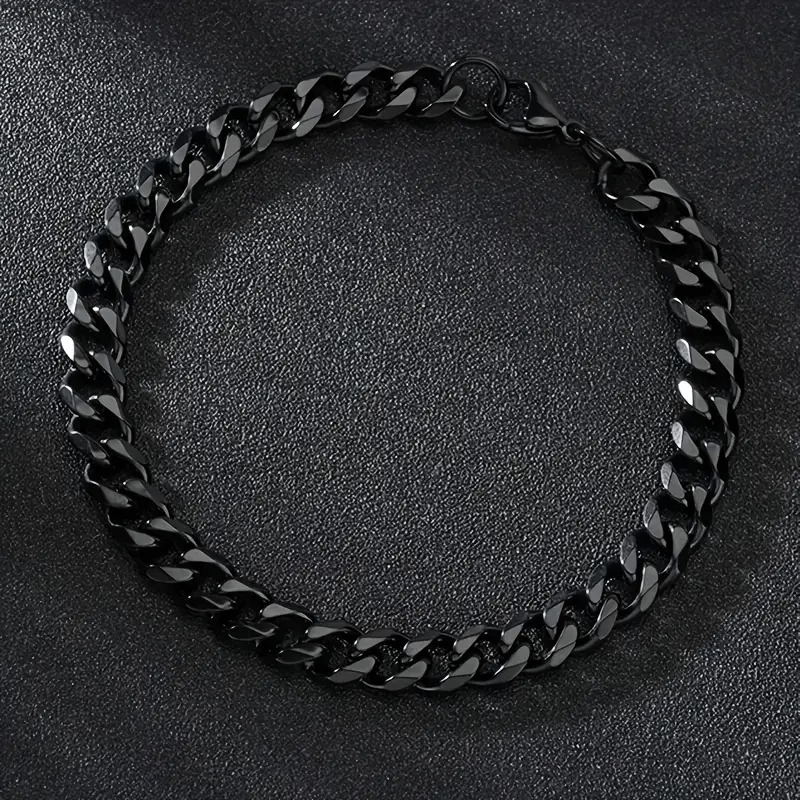 Unisex Black Cuban Link Bracelet, Heavy-Duty Chain Design